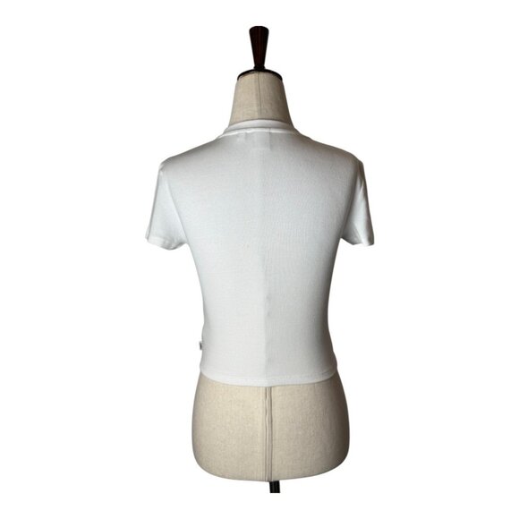 Aritzia TNA Tee Women XS White Ribbed‎ Knit Crew Neck Short Sleeve Baby Tee Crop - Picture 3 of 13